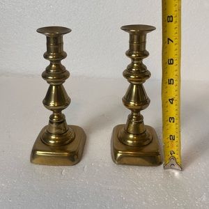Antique 19th Century or Older Brass Candlestick Candle Holder w/ Rectangle Base
